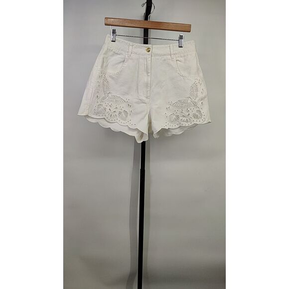 Farm Rio Pants - FARM Rio White Scalloped Eyelet Cotton Shorts